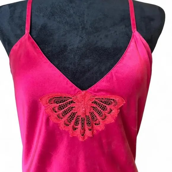 90s Fuchsia Silk Slip Dress – Fairycore Romantic [M] - Picture 3 of 8